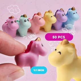Entervending Little Unicorn Toy Set - 50 Pcs Unicorn Figures - Party Favors & Cake Toppers - Easter Gifts for Kids