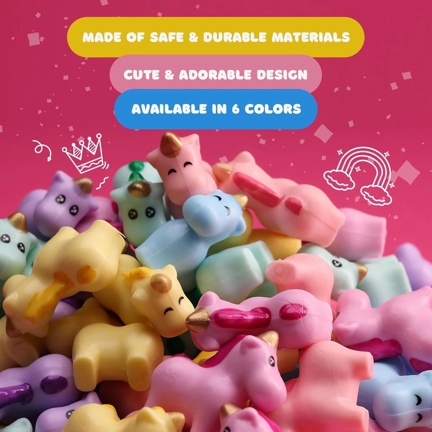 Entervending Little Unicorn Toy Set - 50 Pcs Unicorn Figures - Party Favors & Cake Toppers - Easter Gifts for Kids
