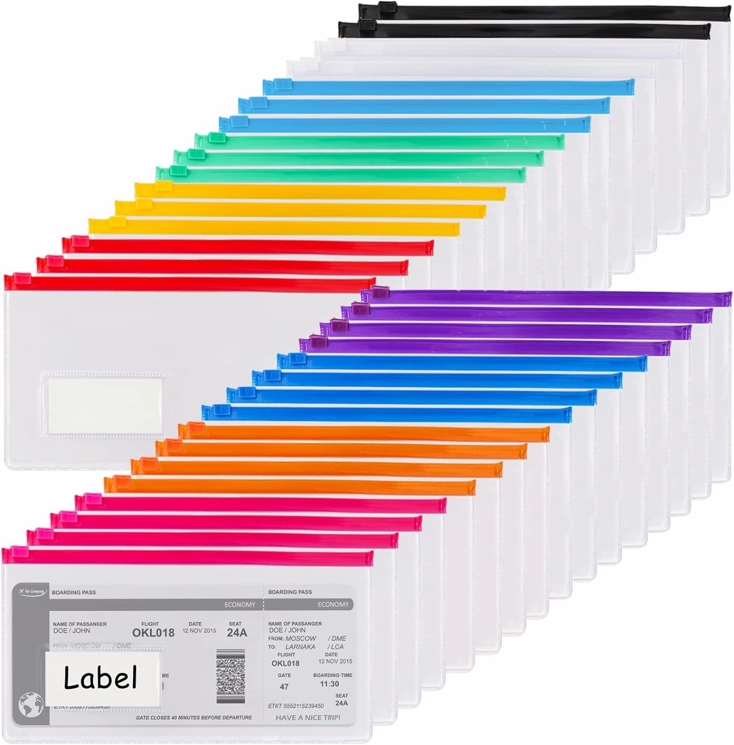 EOOUT 32pcs Poly Zip Envelope, Reusable Envelopes, Pencil Case Bulk, Bill Bag, 9'' x 4.7'', A6 Size, 10 Colors, for Cash School and Office Supplies