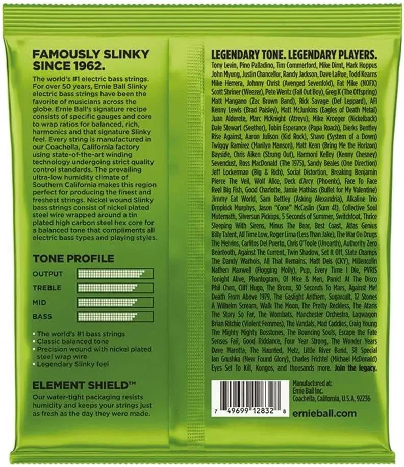 Ernie Ball Regular Slinky Nickel Wound Bass Guitar Strings, 50-105 Gauge (P02832)