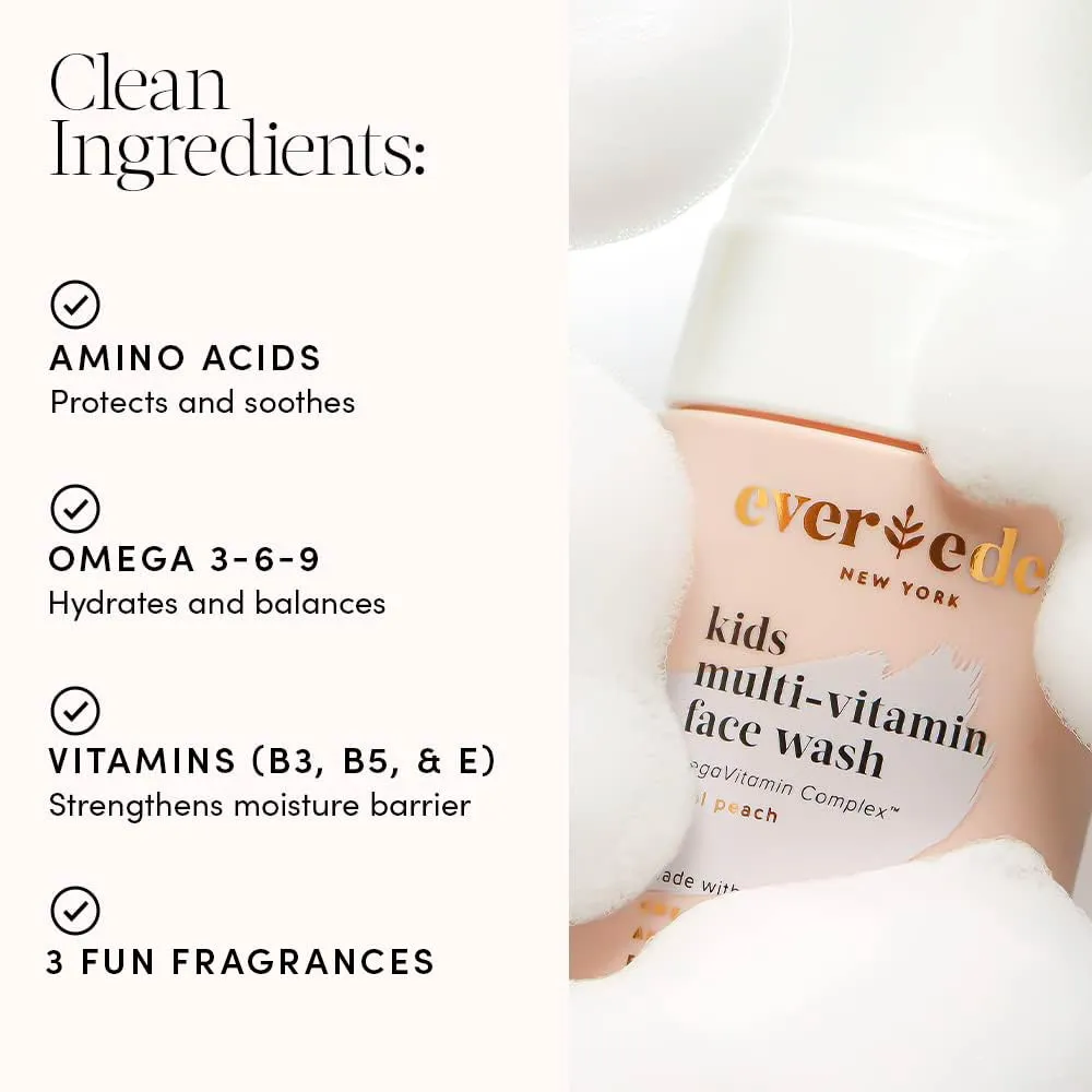 Evereden Kids Face Wash: Cool Peach, 3.4 fl oz. | Gentle Kids Skin Care | Non-toxic and Clean Ingredients | Multi-Vitamin Skin Care for Kids