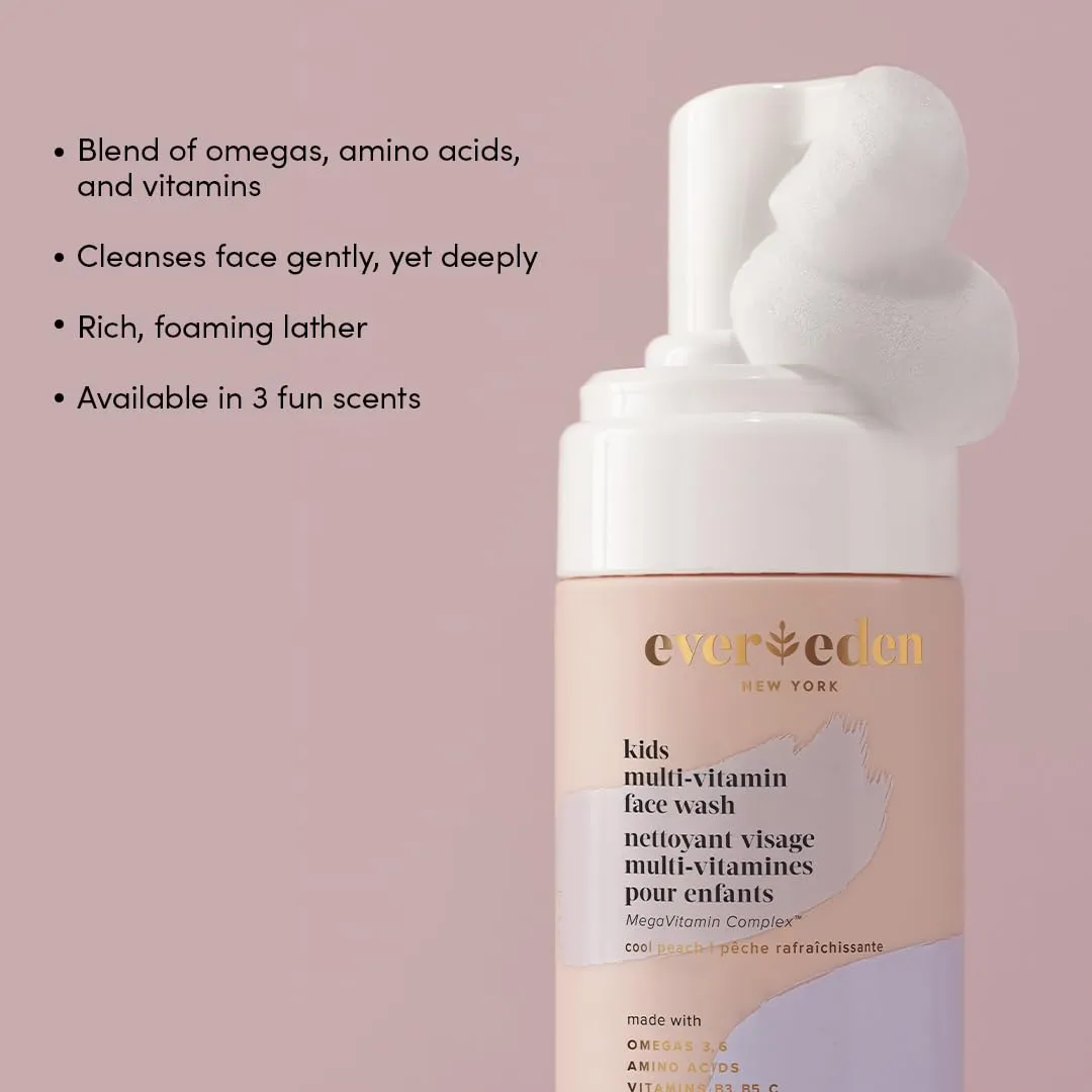 Evereden Kids Face Wash: Cool Peach, 3.4 fl oz. | Gentle Kids Skin Care | Non-toxic and Clean Ingredients | Multi-Vitamin Skin Care for Kids