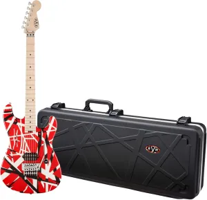 EVH Striped Series High Performance 6-String Electric Guitar (Right-Handed, Red with Black Stripes) Bundle with EVH Wolfgang Solid Body Electric Guitar Weather-Resistant Hard Case(Black) (2 Items)