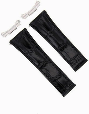 Ewatchparts Leather Watch Band Strap Compatible With Tudor Chronograph 79260 With End Piece Lug Black Short