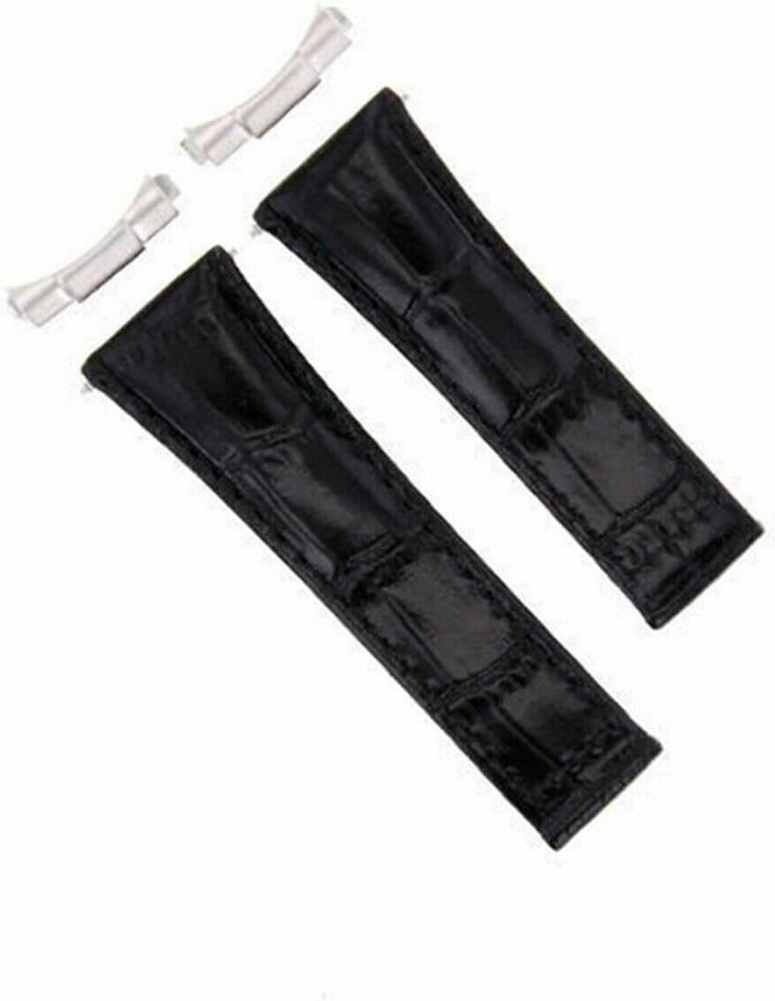 Ewatchparts Leather Watch Band Strap Compatible With Tudor Chronograph 79260 With End Piece Lug Black Short
