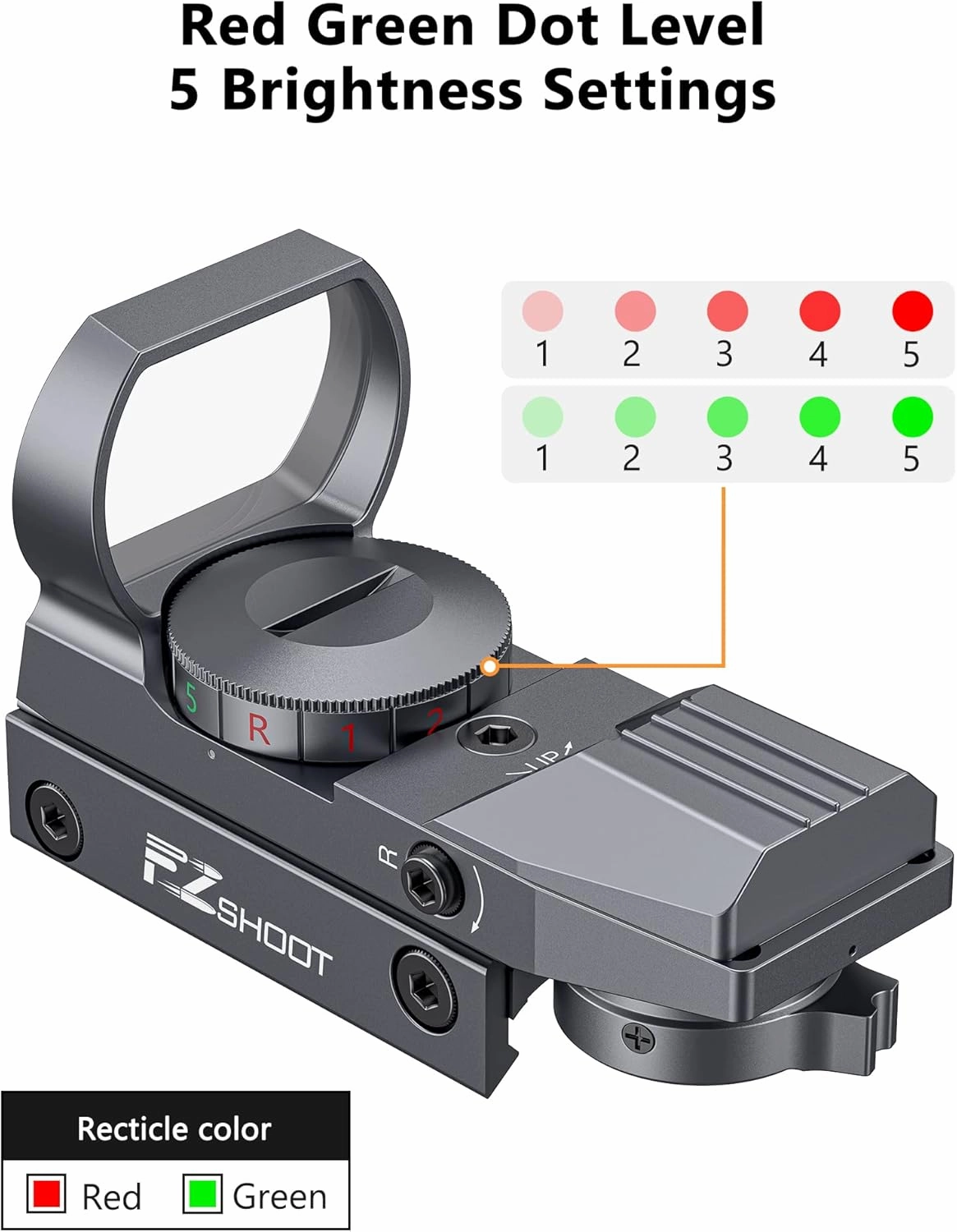 EZshoot Red Green Dot Gun Sight Scope Reflex Sight, 4 Adjustable Reticles Holographic Optic with 20mm Rail Mount
