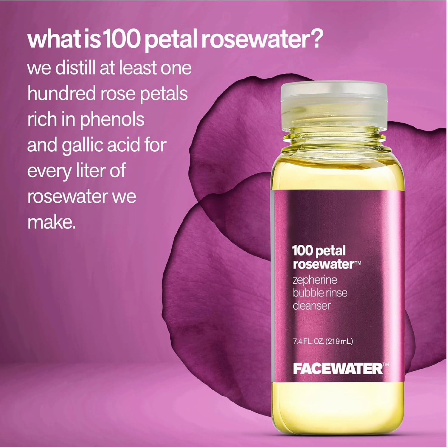 Facewater 100 Petal Rosewater Zepherine Bubble Rinse Cleanser