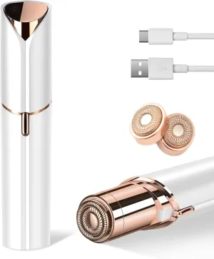 Facial Hair Remover for Women- as Seen on TV Painless Face Shaver -Mini Hair Remover, Electric Razor Shaver Portable Bikini Epilator for Lips, Chin(White 2 Heads)