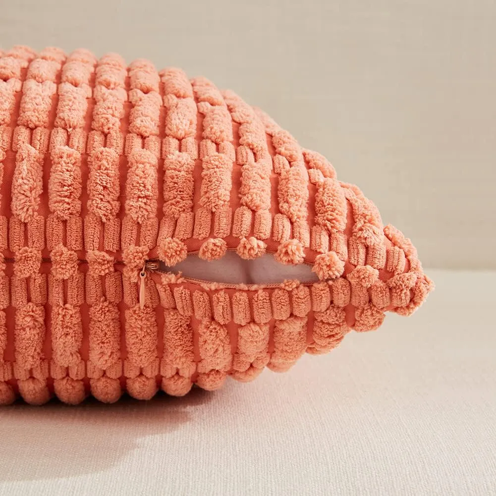 Fancy Homi 4 Packs Boho Coral Decorative Throw Pillow Covers 18x18 Inch for Living Room Couch Bed Sofa, Rustic Modern Farmhouse Home Decor, Soft Plush Corduroy Cute Square Peach Cushion Case 45x45 cm