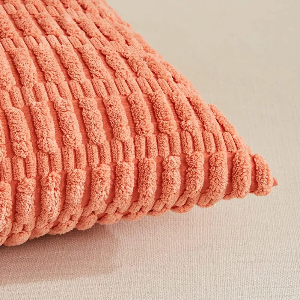 Fancy Homi 4 Packs Boho Coral Decorative Throw Pillow Covers 18x18 Inch for Living Room Couch Bed Sofa, Rustic Modern Farmhouse Home Decor, Soft Plush Corduroy Cute Square Peach Cushion Case 45x45 cm