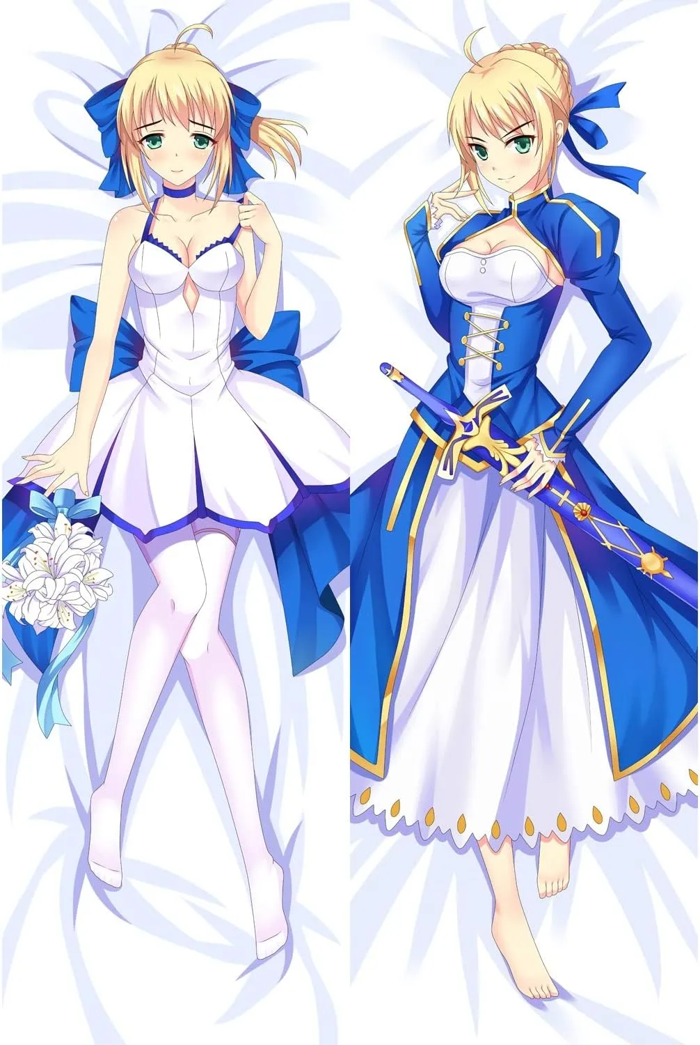 Fate Grand Order Altria Pendragon Double Sided hugs 3D Printed Pattern Cushion Cover, Princess Anime Pillowcase Dakimakura, 150x50cm Peach Skin/2WAY(Peach Skin,160x50cm(63x20in))