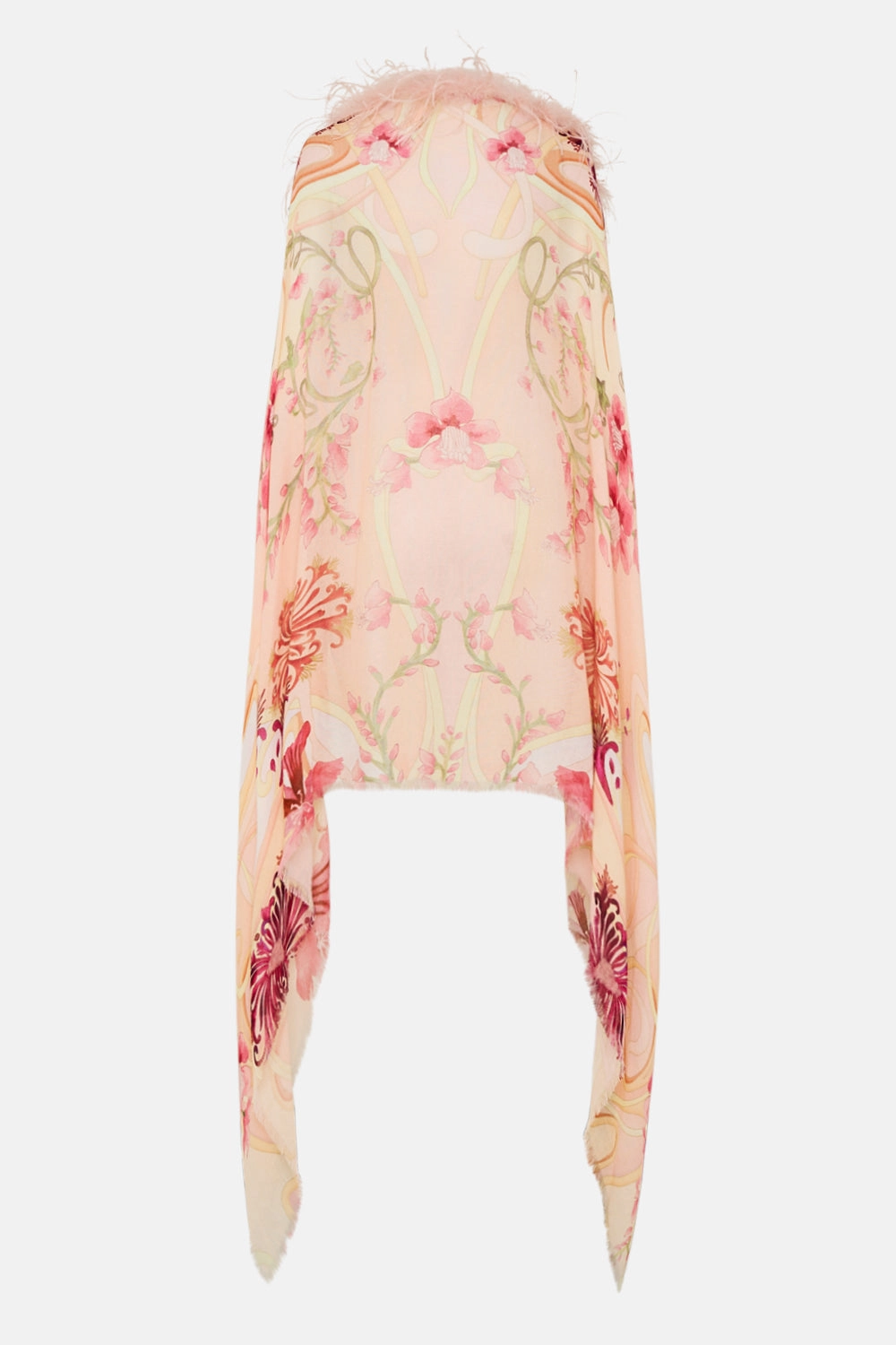 FEATHER TRIM SHAWL BLOSSOMS AND BRUSHSTROKES