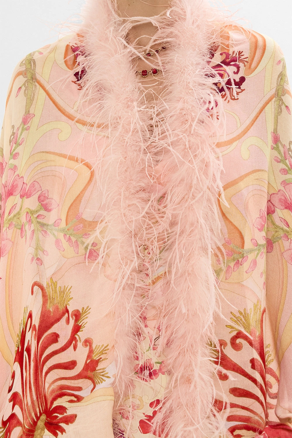 FEATHER TRIM SHAWL BLOSSOMS AND BRUSHSTROKES