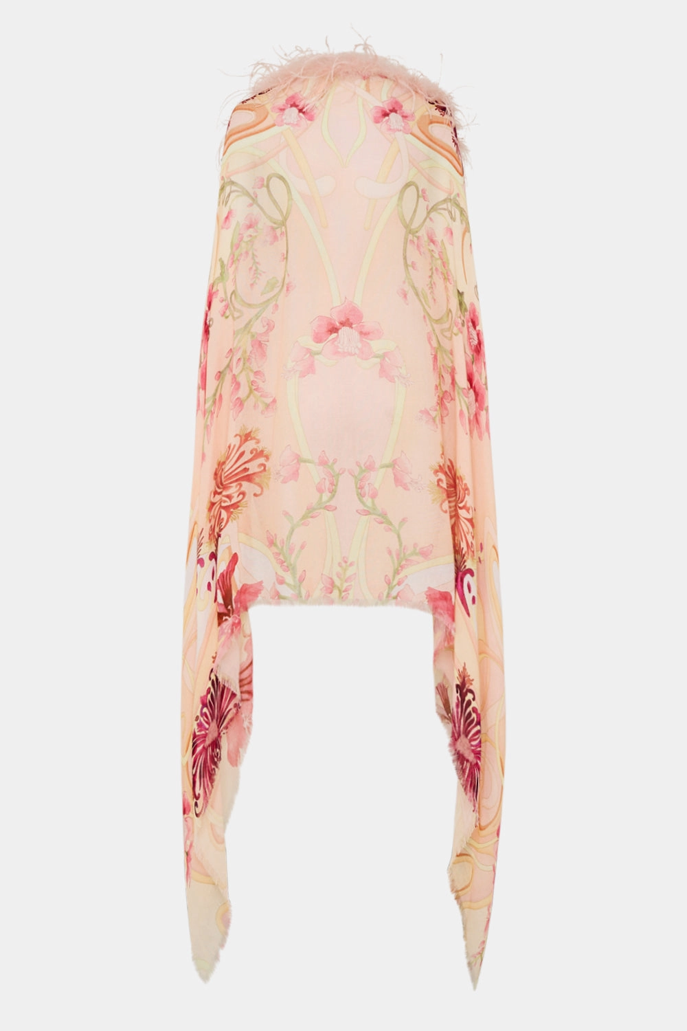 FEATHER TRIM SHAWL BLOSSOMS AND BRUSHSTROKES