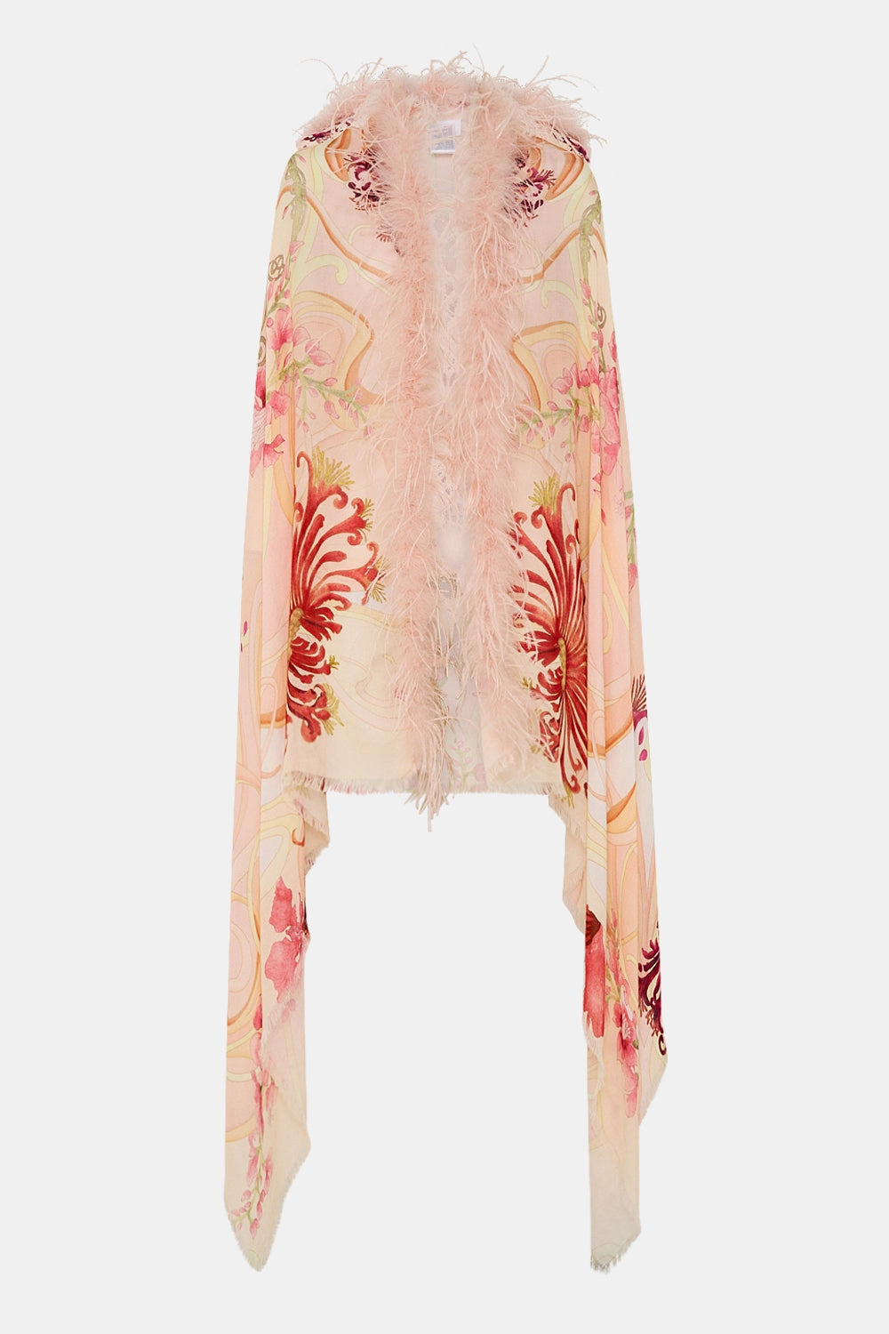 FEATHER TRIM SHAWL BLOSSOMS AND BRUSHSTROKES