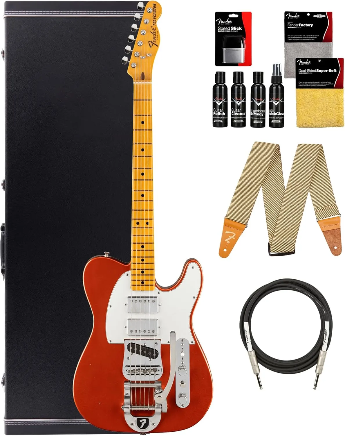 Fender Stories Collection Mike Campbell Red Dog Telecaster - Red Dog Red Bundle with Case, Strap, Instrument Cable, and Guitar Cleaning Kit