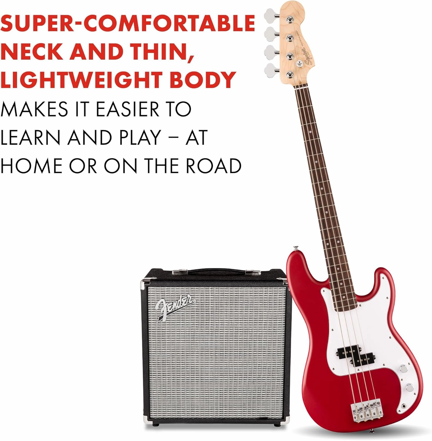 Fender Squier Debut Series Precision Bass Guitar, Beginner Guitar, with 2-Year Warranty, Includes Free Lessons, Dakota Red with Matte Finish