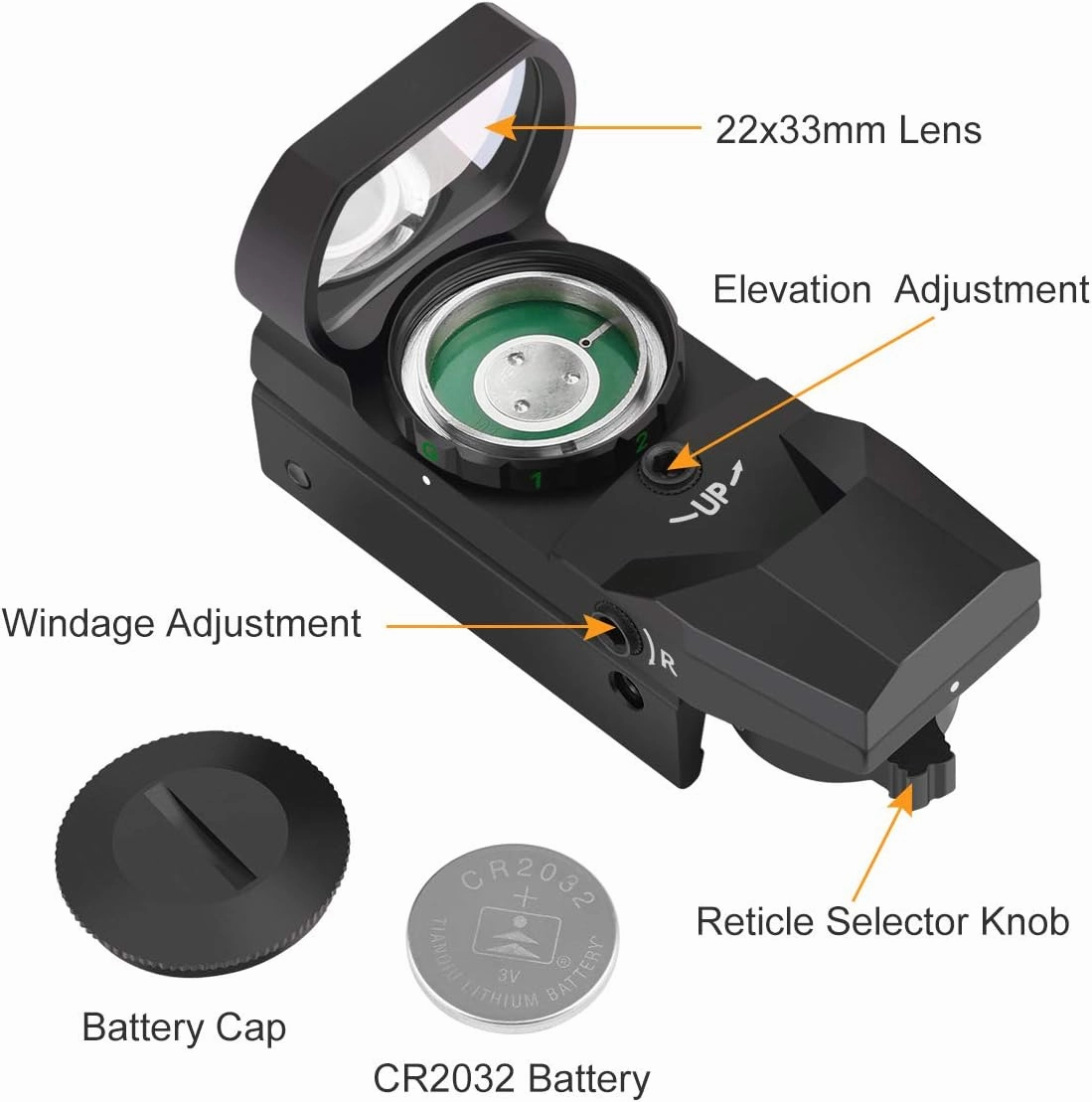 Feyachi Reflex Sight - Adjustable Reticle (4 Styles) Both Red and Green in one Sight!