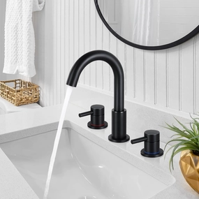 FGKQ Black Bathroom Sink Faucet 3 Hole, 8 Inch Matte Black Bathroom Faucet with Pop Up Drain, 360° Swivel Widespread Two Handle Vanity Faucet with Supply Lines