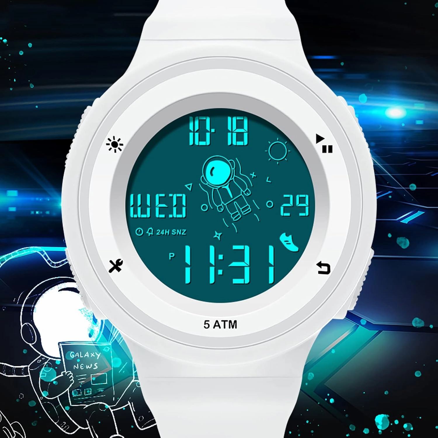 findtime Digital Electronic Watches Sports 5ATM Waterproof Watch Dual Time Display Luminous Wristwatch with Countdown Stopwatch Calendar Alarm Simple Digital Watch for Women and Men