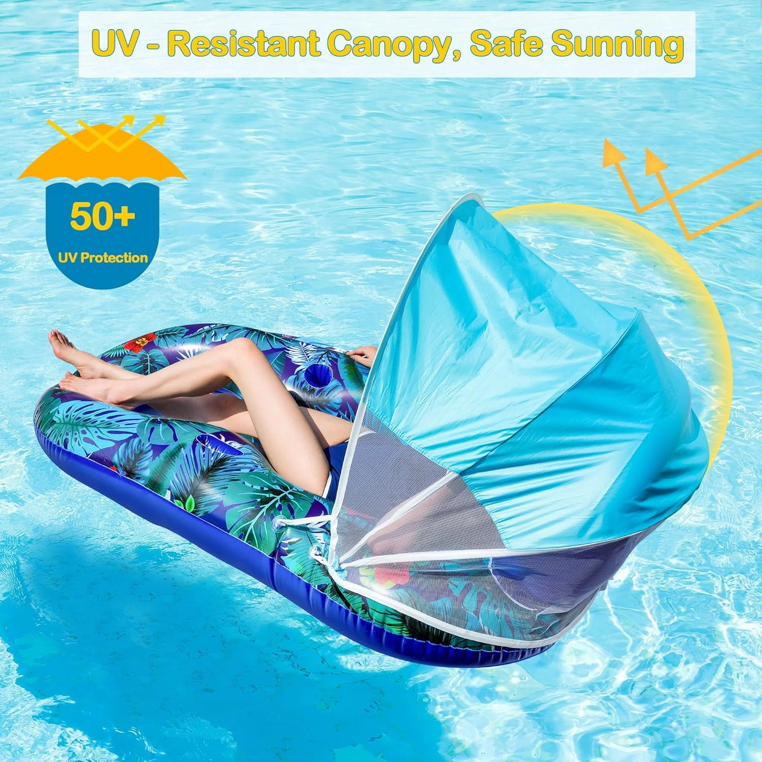 FindUWill Pool Floats with Canopy Adults - XL Large Pool Float Lounger with Cup Holder, Removable Sun Shade Cover, Inflatable Pool Chair Floaties with Footrest, Headrest for Pool Beach