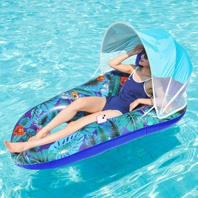FindUWill Pool Floats with Canopy Adults - XL Large Pool Float Lounger with Cup Holder, Removable Sun Shade Cover, Inflatable Pool Chair Floaties with Footrest, Headrest for Pool Beach