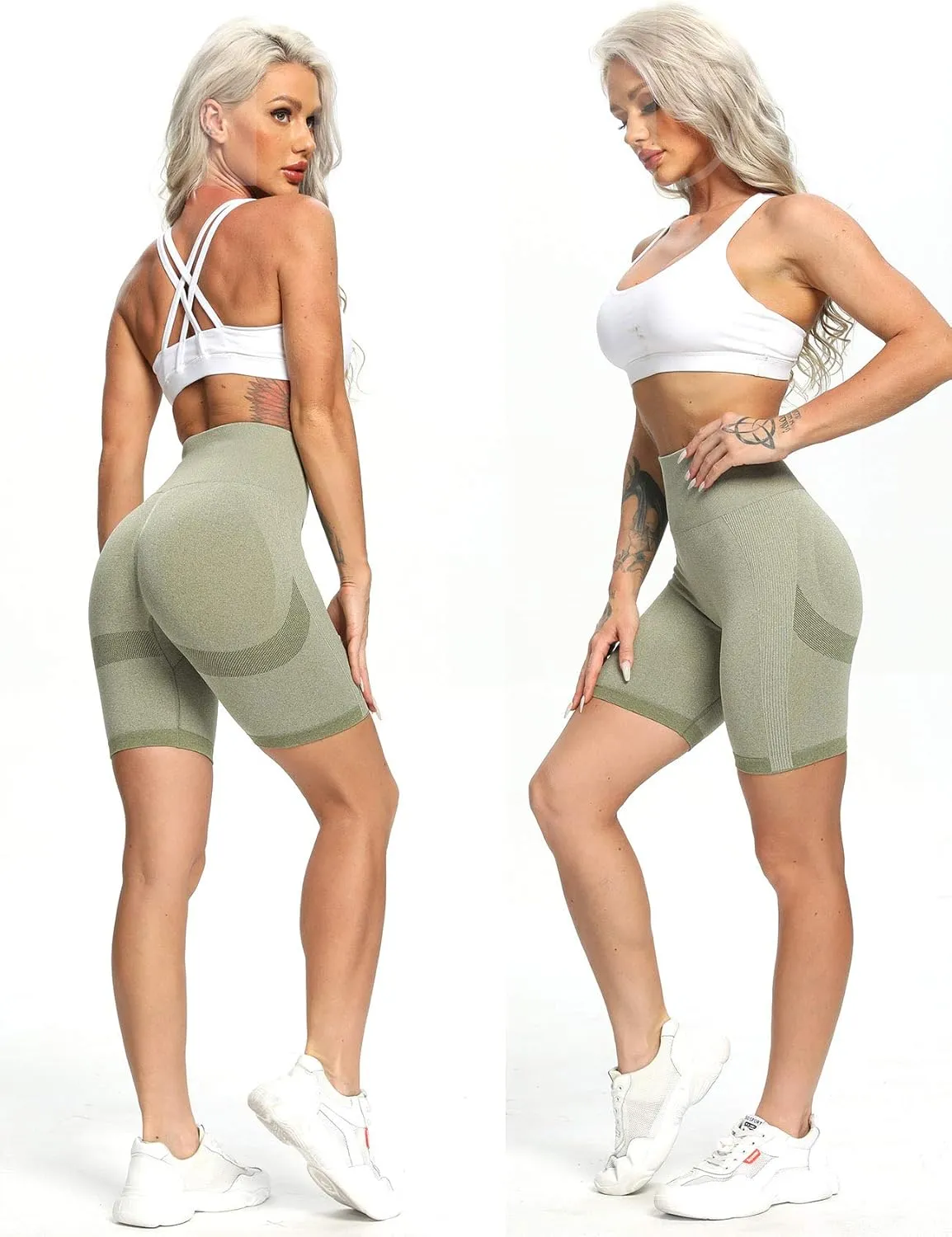 FITTOO Women's Seamless Scrunch Butt Lift Biker Shorts High Waist Booty Contour Workout Yoga Gym Shorts
