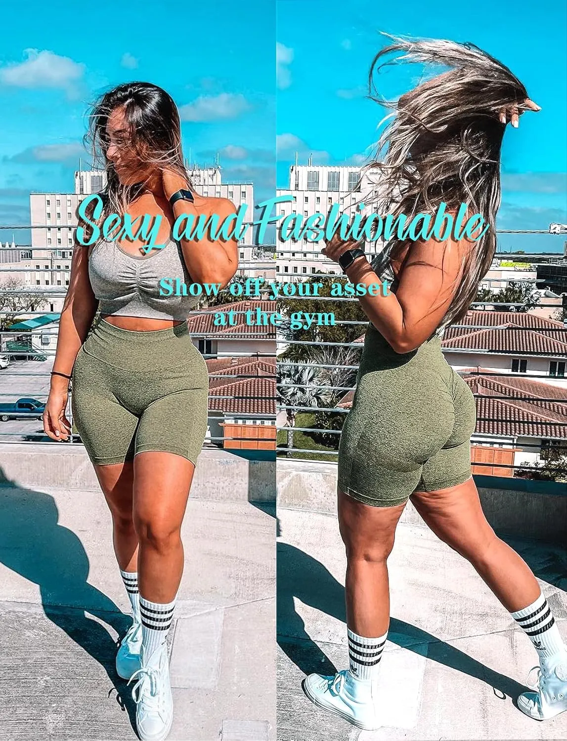 FITTOO Women's Seamless Scrunch Butt Lift Biker Shorts High Waist Booty Contour Workout Yoga Gym Shorts
