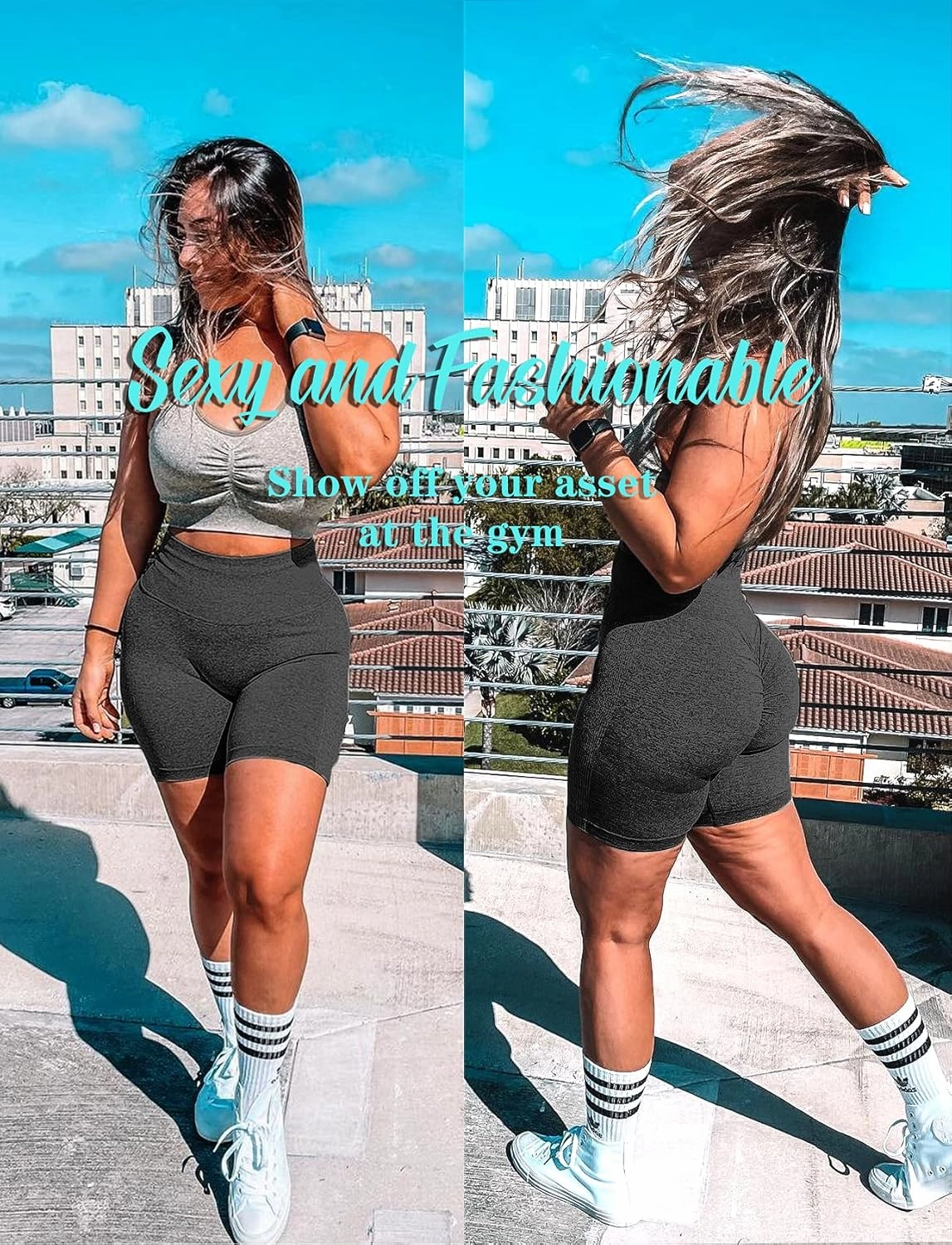 FITTOO Women's Seamless Scrunch Butt Lift Biker Shorts High Waist Booty Contour Workout Yoga Gym Shorts