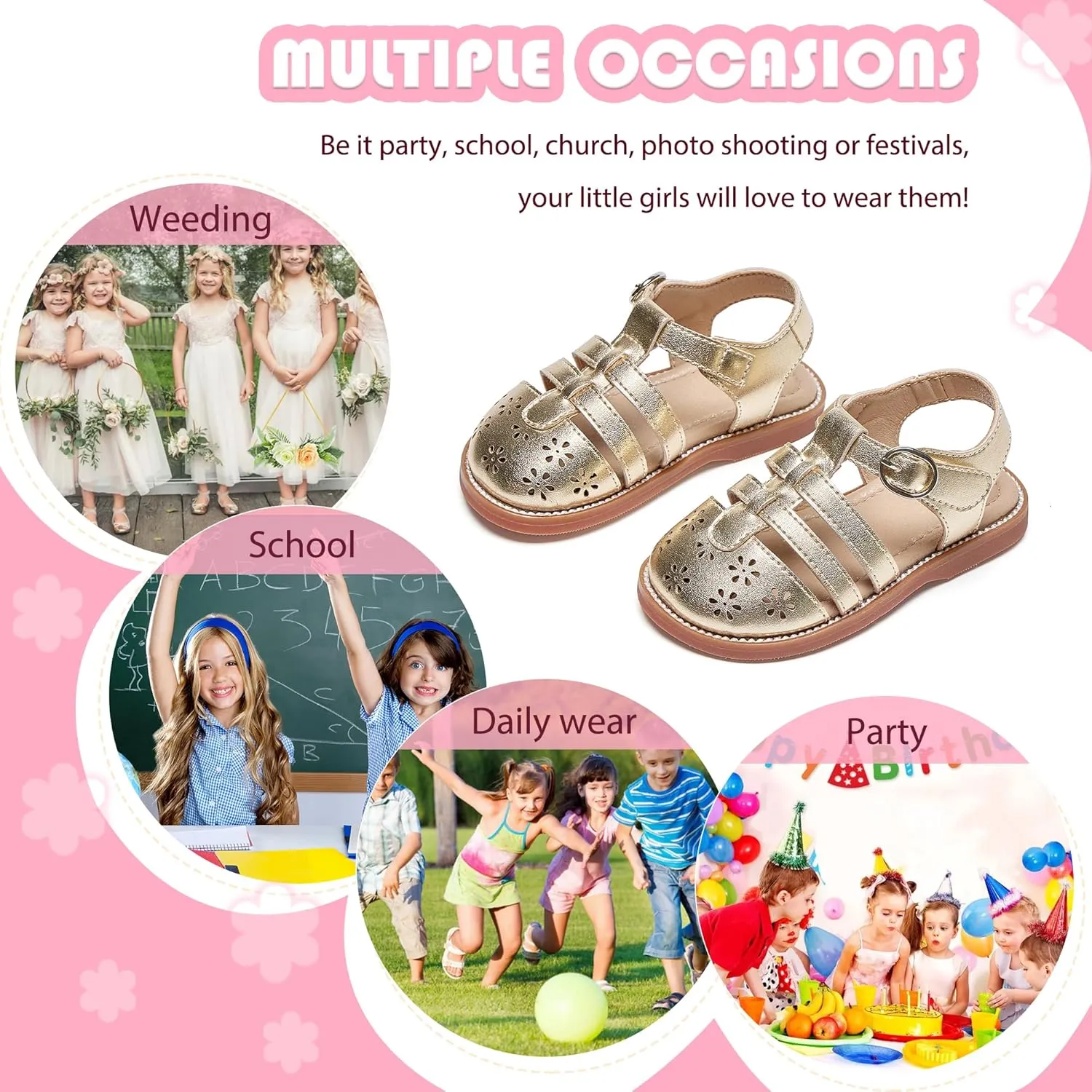 Flaryzone Toddler Little Girls Glitter Flower Open-Toe Flat Dress Sandals Summer Shoes