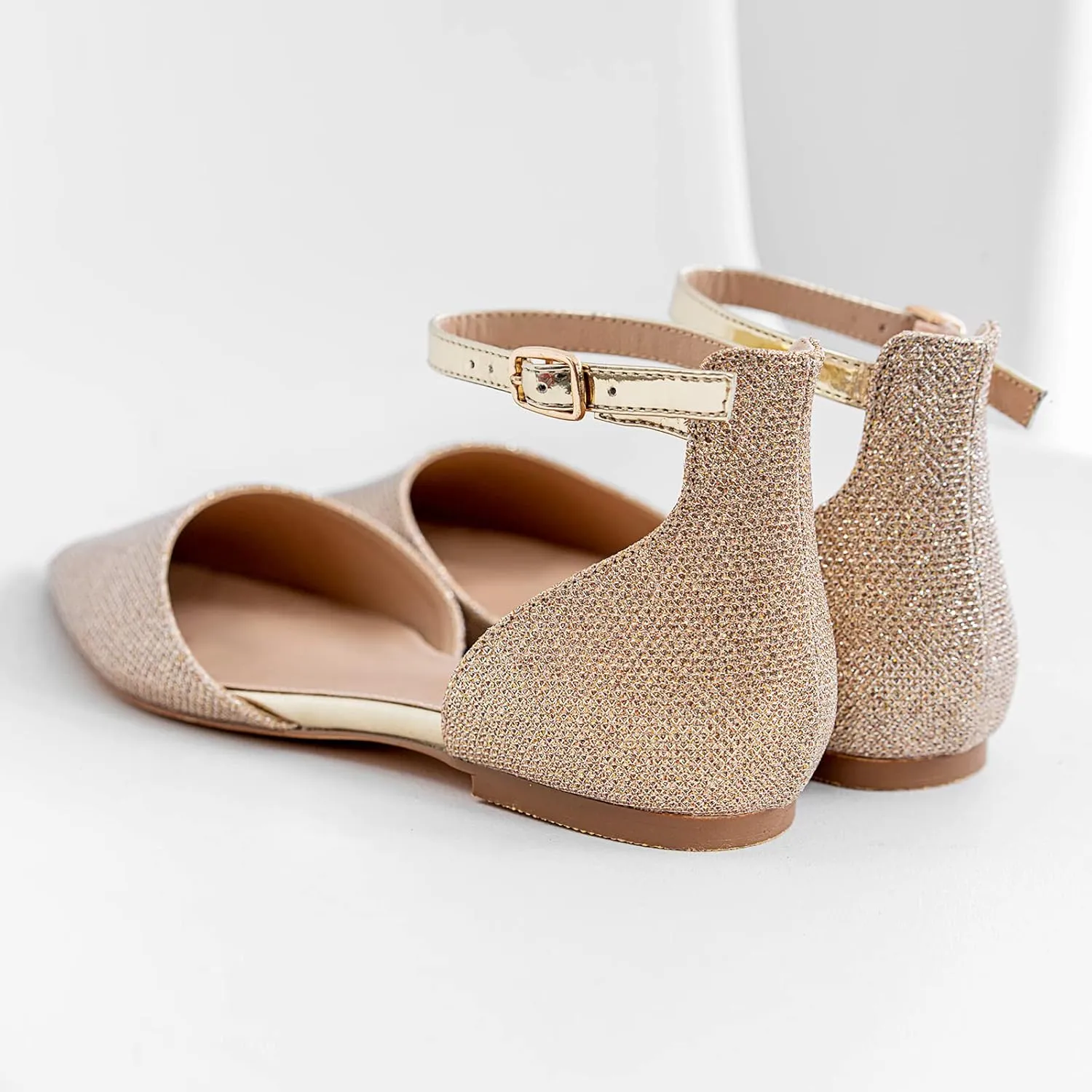 Flats for Women Pointed Toe Comfortable Ankle Strap Gold Nude Flats Silver Black Flats for Women Casual Dress Wedding Flats Shoes
