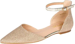 Flats for Women Pointed Toe Comfortable Ankle Strap Gold Nude Flats Silver Black Flats for Women Casual Dress Wedding Flats Shoes