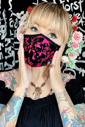 Flocked Rose Fabric Mask