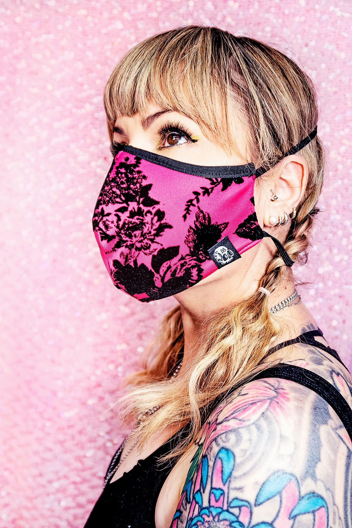 Flocked Rose Fabric Mask
