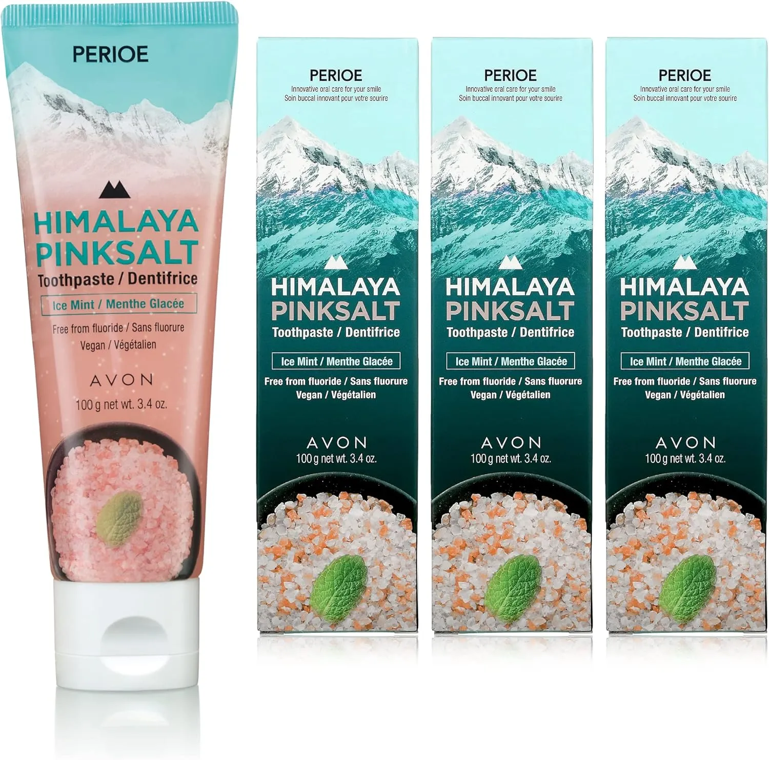 Flouride-Free Himalayan Pink Salt Toothpaste, 3.4 oz [3-Pack] - Ice Mint w/Aloe Vera | Vegan, Cruelty-Free, Paraben-Free Plaque & Tartar Remover Oral Care Travel Size Toothpaste