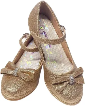 Flower Girl Dress Shoes for Weddings and Christmas - Big and Little Girl 2 Inch High Heel with Sparkle & Strap
