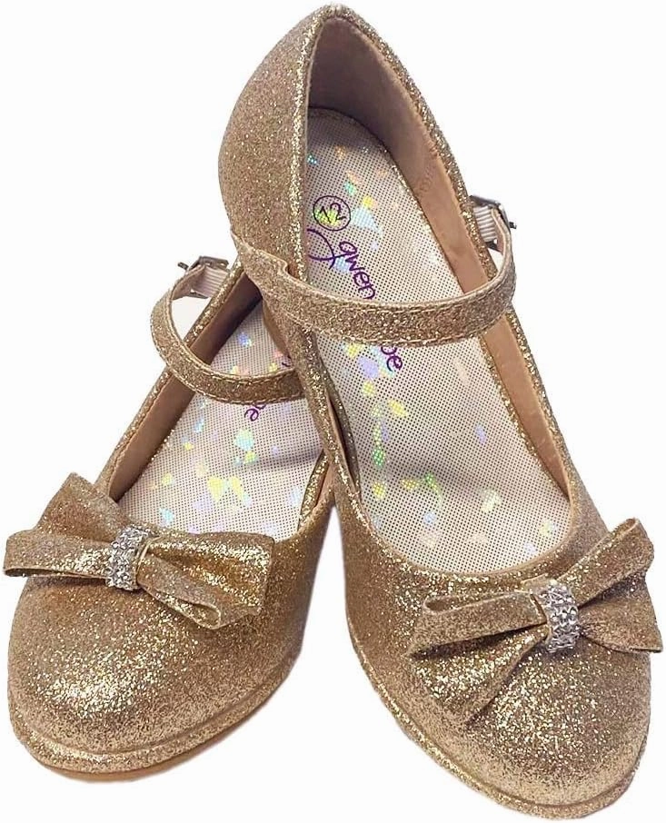 Flower Girl Dress Shoes for Weddings and Christmas - Big and Little Girl 2 Inch High Heel with Sparkle & Strap