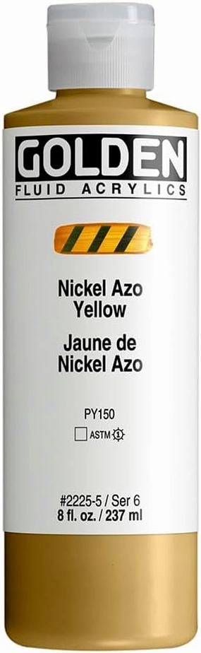 Fluid Acrylics by GOLDEN, Nickel Azo Yellow, 8 fl. oz. Bottle, Professional Acrylic Paint, Transparent
