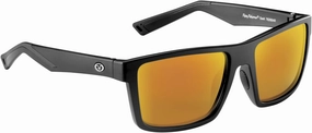 Flying Fisherman Swirl Rectangular Polarized Sunglasses, Matte Black Frame/Amber-Red Mirror Lens, Medium