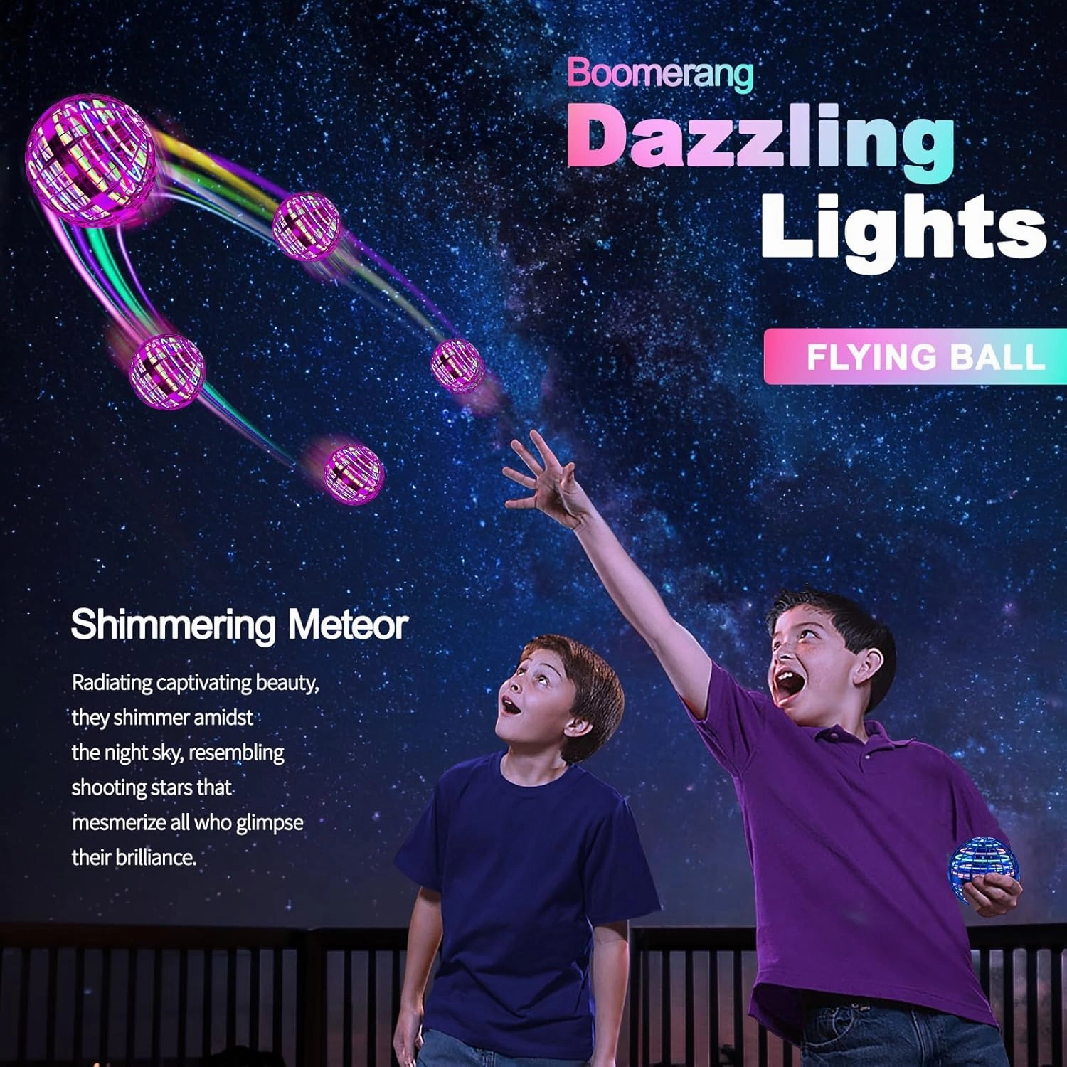 Flying Orb Ball (Pink, 2024 Upgraded) with Dazzling Lights, Magic Hover Spinner, Boomerang Drone, Floating Cosmic Globe, Kids Outdoor Toys for 6 7 8 9 10 Year Old Boys Girls