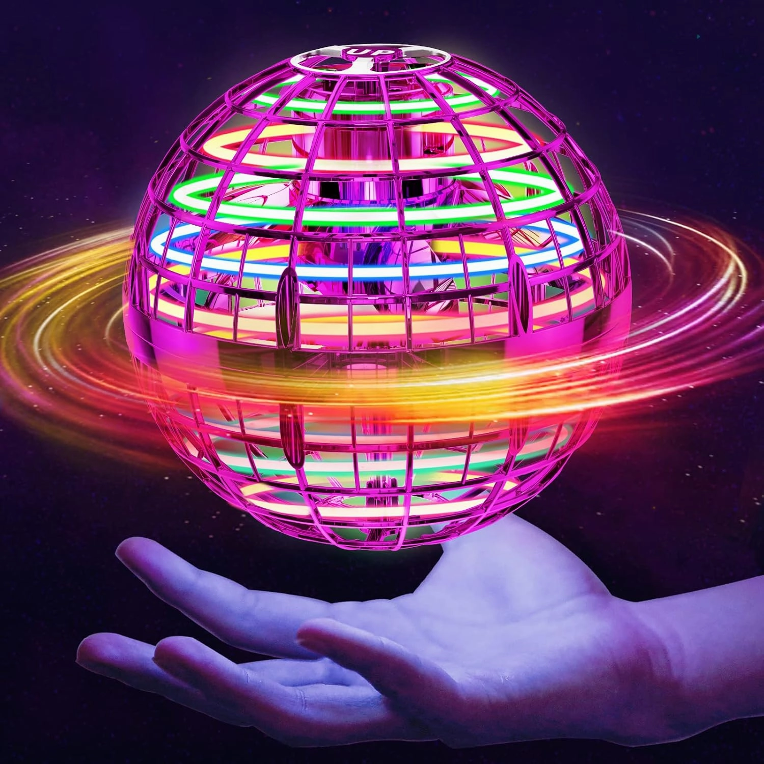 Flying Orb Ball (Pink, 2024 Upgraded) with Dazzling Lights, Magic Hover Spinner, Boomerang Drone, Floating Cosmic Globe, Kids Outdoor Toys for 6 7 8 9 10 Year Old Boys Girls