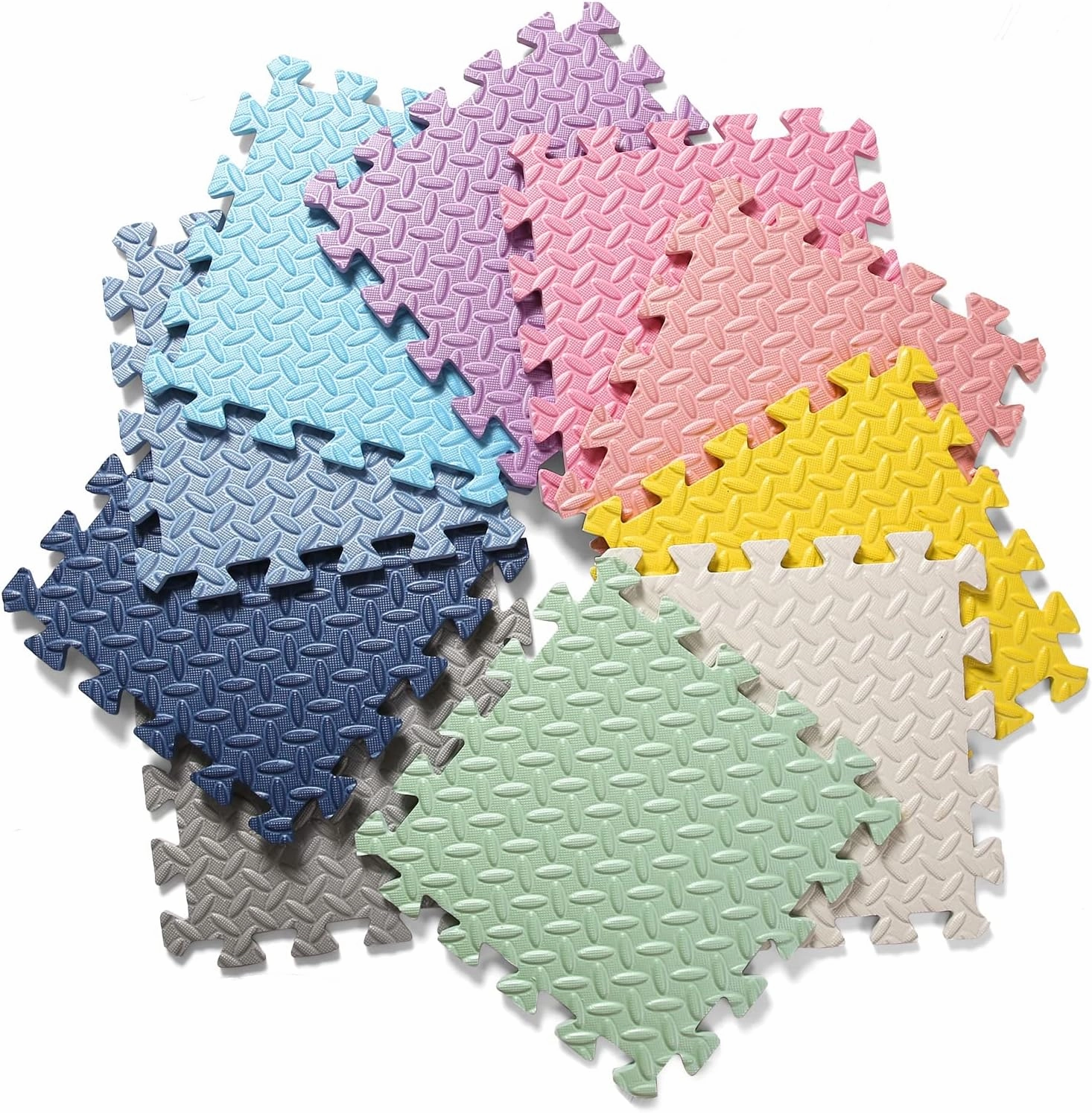 Foam Floor Mats for Kids, 12 x 12 Inch 16 Tiles 0.4" Thickness Foam Play Mat, Non-Toxic Square Interlocking Floor Mats Rubber Baby Play Mat for Toddlers(White/Gray/Lori Pink)