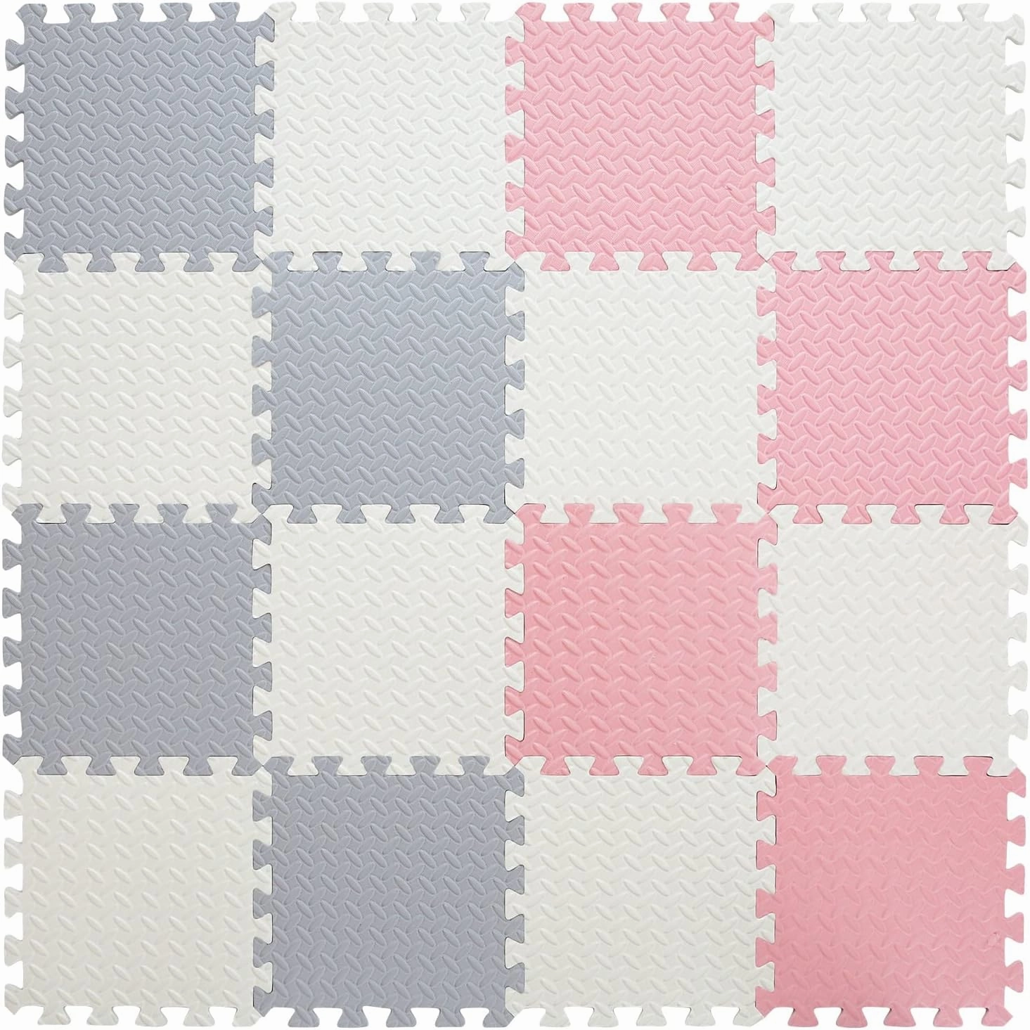 Foam Floor Mats for Kids, 12 x 12 Inch 16 Tiles 0.4" Thickness Foam Play Mat, Non-Toxic Square Interlocking Floor Mats Rubber Baby Play Mat for Toddlers(White/Gray/Lori Pink)
