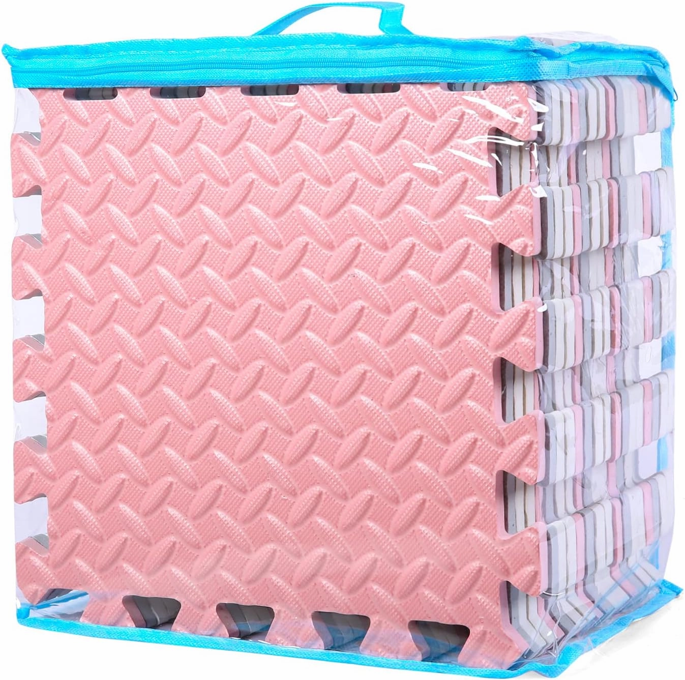 Foam Floor Mats for Kids, 12 x 12 Inch 16 Tiles 0.4" Thickness Foam Play Mat, Non-Toxic Square Interlocking Floor Mats Rubber Baby Play Mat for Toddlers(White/Gray/Lori Pink)