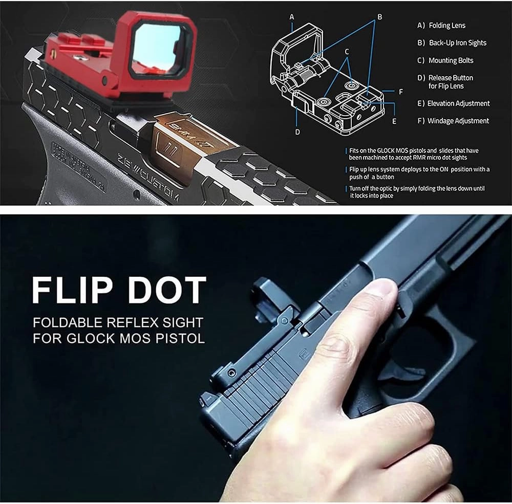 Folding Flip Up Red Dot Compact Reflex Sight Red Dot Compact RMR Flip for Mounts and Slides for Outdoor Hunting with Heightened Base for Rifle Pistol Handgun