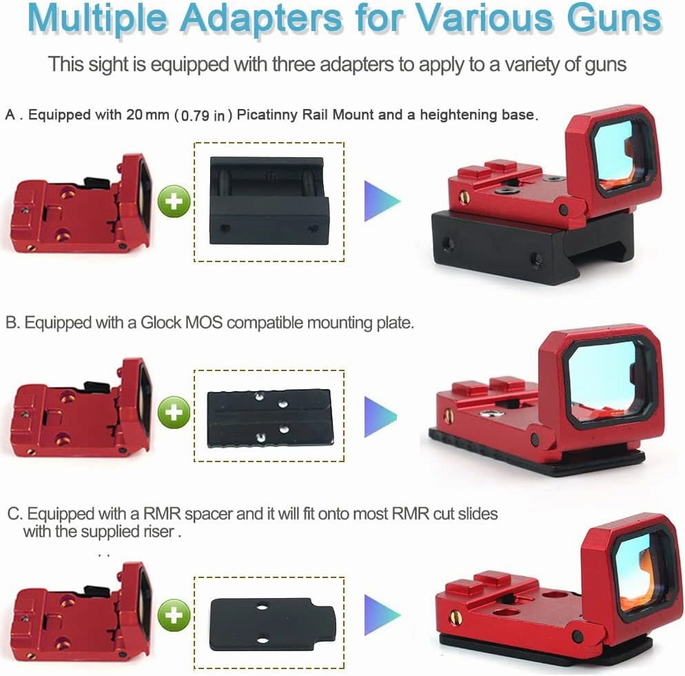 Folding Flip Up Red Dot Compact Reflex Sight Red Dot Compact RMR Flip for Mounts and Slides for Outdoor Hunting with Heightened Base for Rifle Pistol Handgun