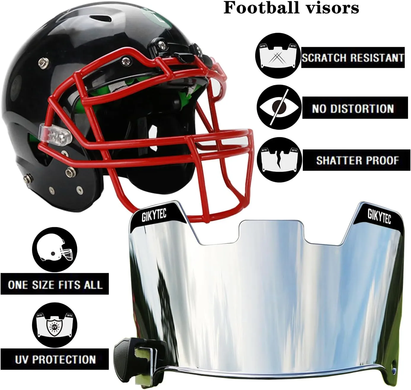 Football Visor Football Helmet Visor Scratch Resistant UV Block Facial Protection Visor for Youth & Adult