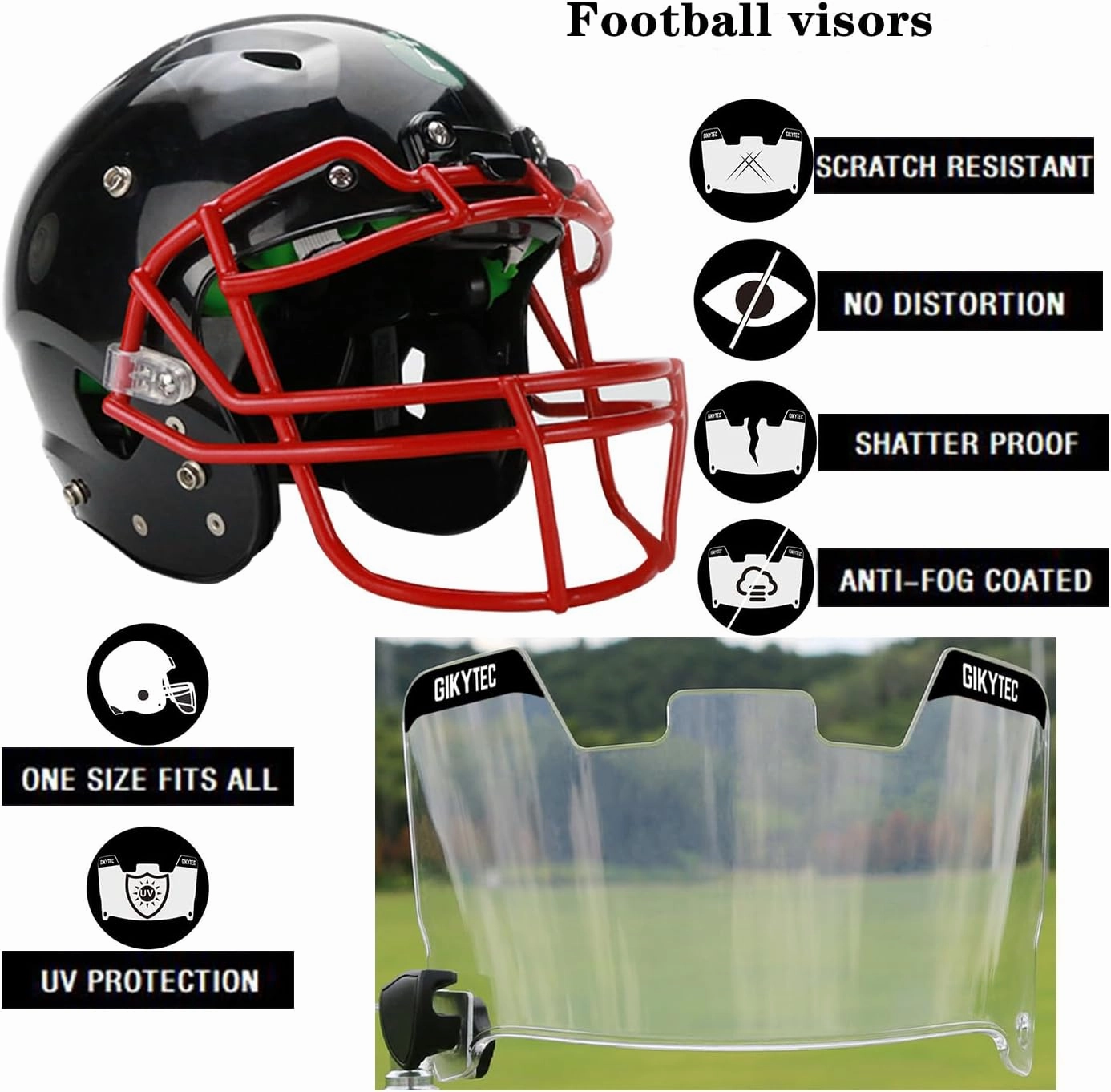 Football Visor Football Helmet Visor Scratch Resistant UV Block Facial Protection Visor for Youth & Adult