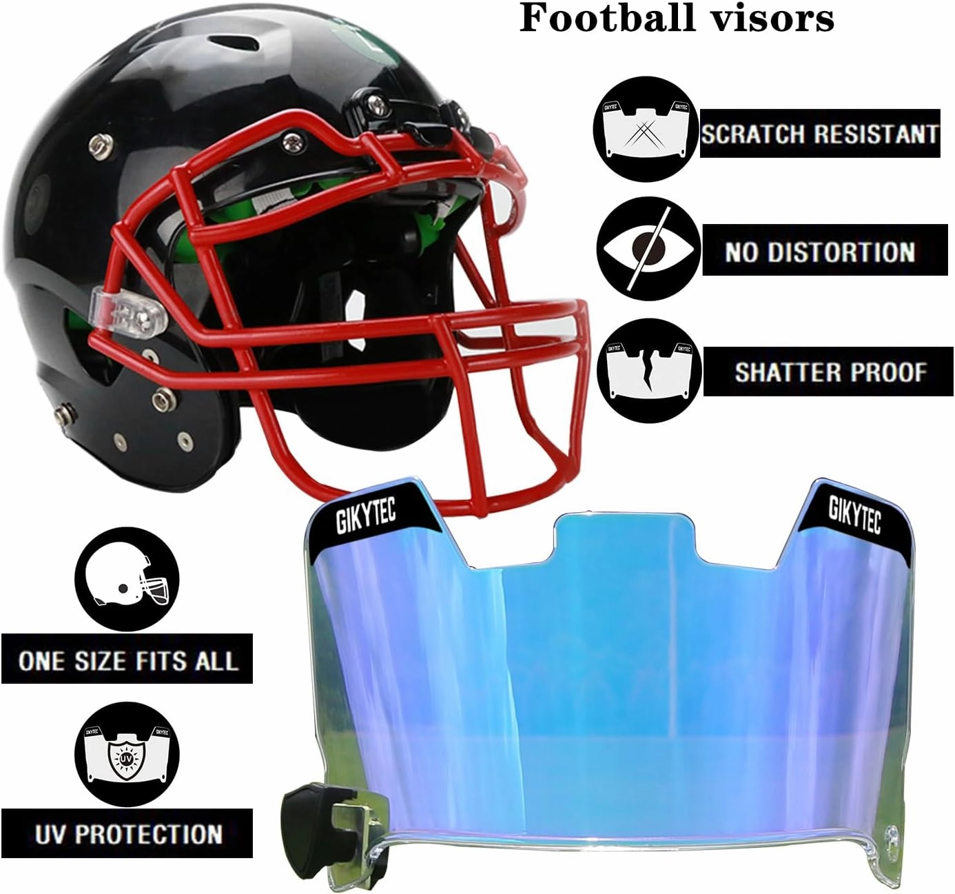 Football Visor Youth Football Helmet Visor Scratch Resistant UV Block Facial Protection Visor for Football Helmet
