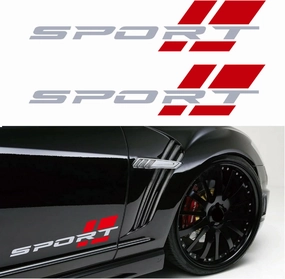 for 2 Pcs 16 Inch Matte Siver Red Sport Letter Logo Decal Sticker Fit for Most Car